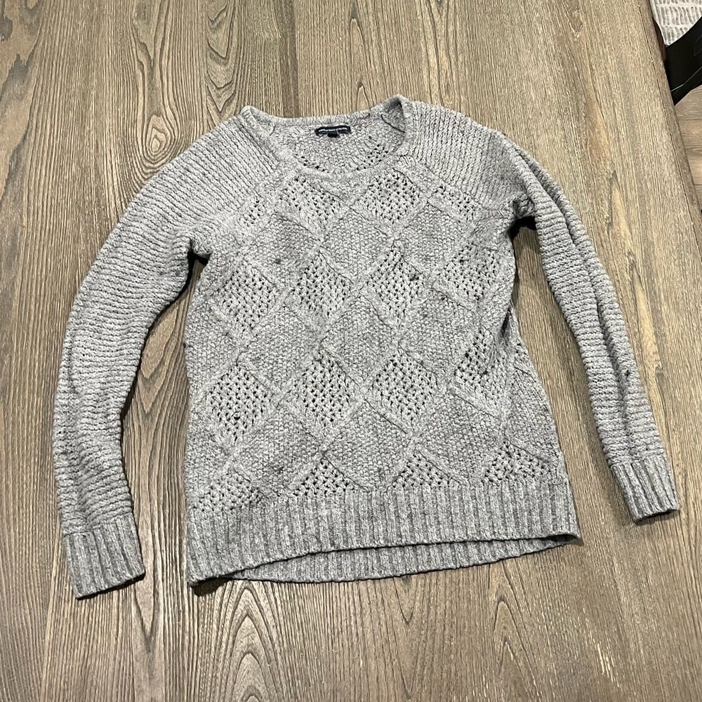 American Eagle Cotton Wool Knit Gray Long Sleeve Sweater Size S